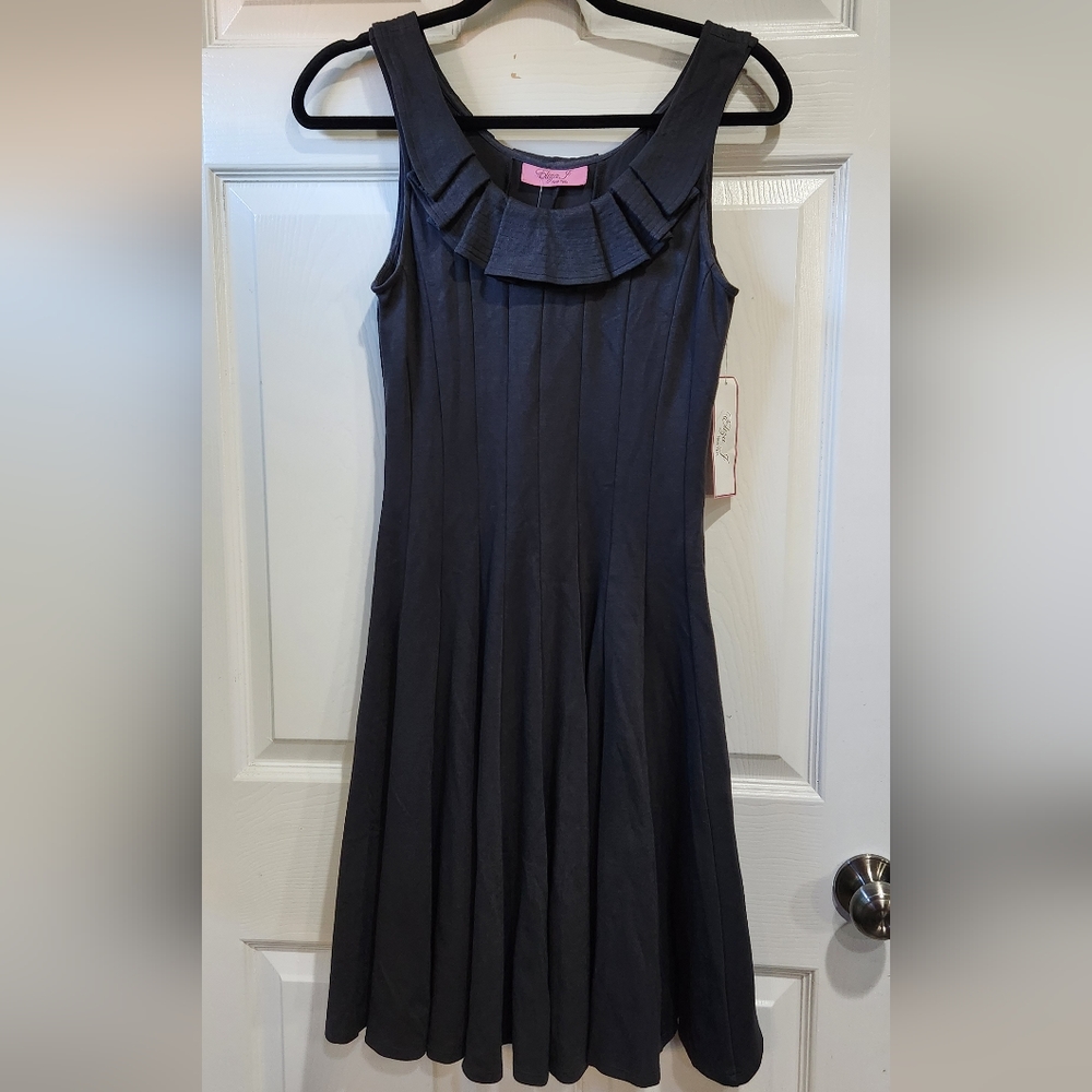 NWT Eliza J.  grey pleated sleeveless fit & flare dress women's size 6P